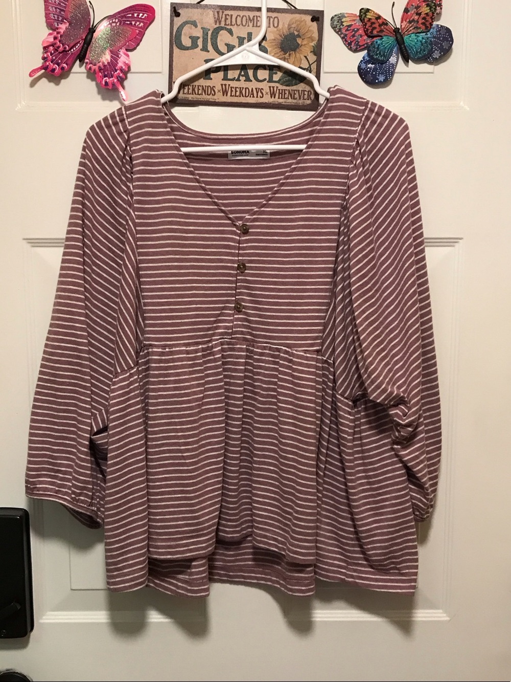 Sonoma Mauve Pink Striped V-Neck Peplum Tunic